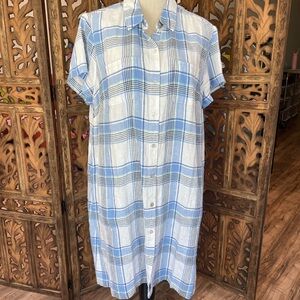 J Jill Blue and White Plaid Button-Up Dress